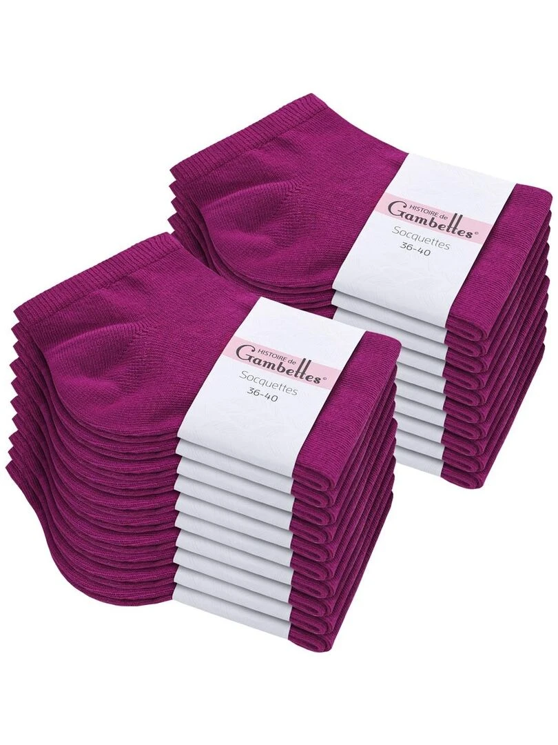 Socquettes Coton Prémium Lot 20 Paires Fabrication UE Violet prune