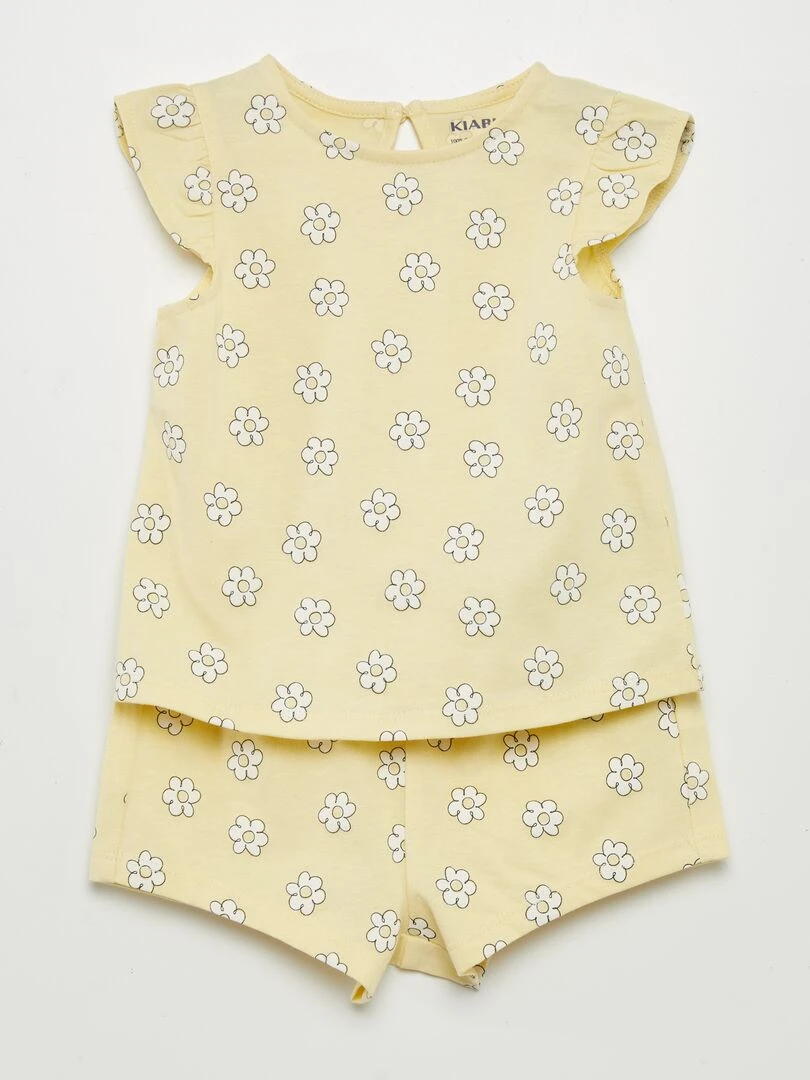 Ensemble t shirt + short imprimé 2 pièces JAUNE