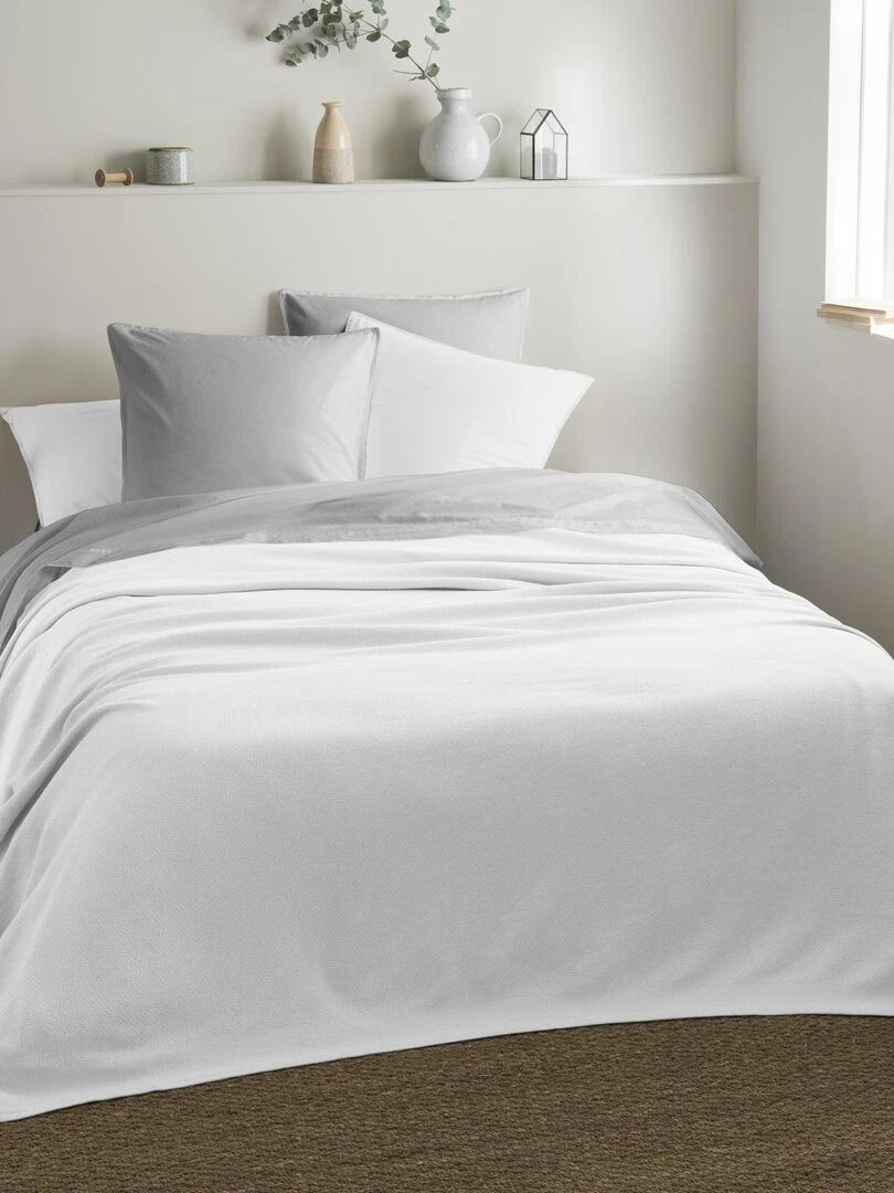 Couverture naturelle en 100% coton recyclé Blanc