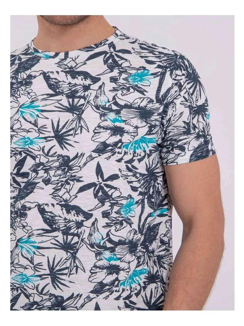 T shirt col rond pur coton NAKIWI   Bleu turquoise