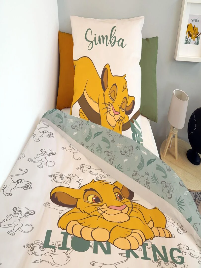DISNEY   Housse de couette Le Roi Lion Simba 140x200 cm   100% Coton   Blanc   Blanc