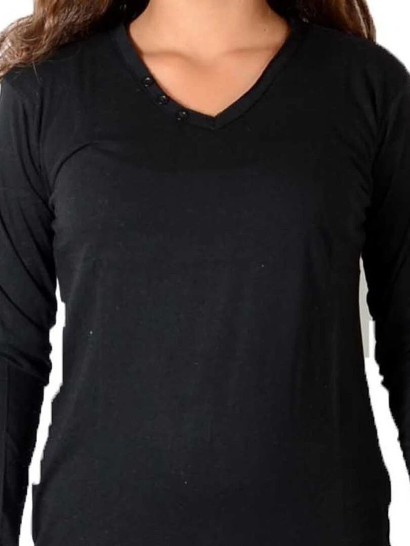 Tee Shirt Little Eleven Paris Basic V LS Mixte Garçon  Fille  Noir   Noir