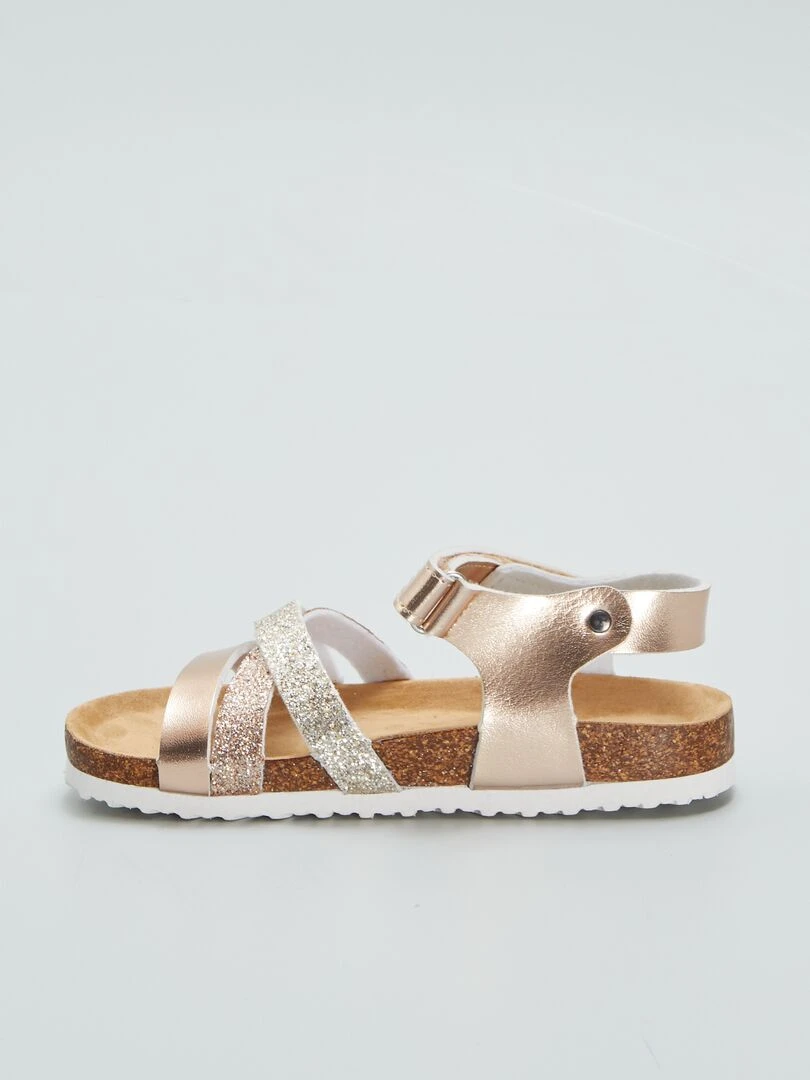 Sandales pailletées à scratchs   Rose gold
