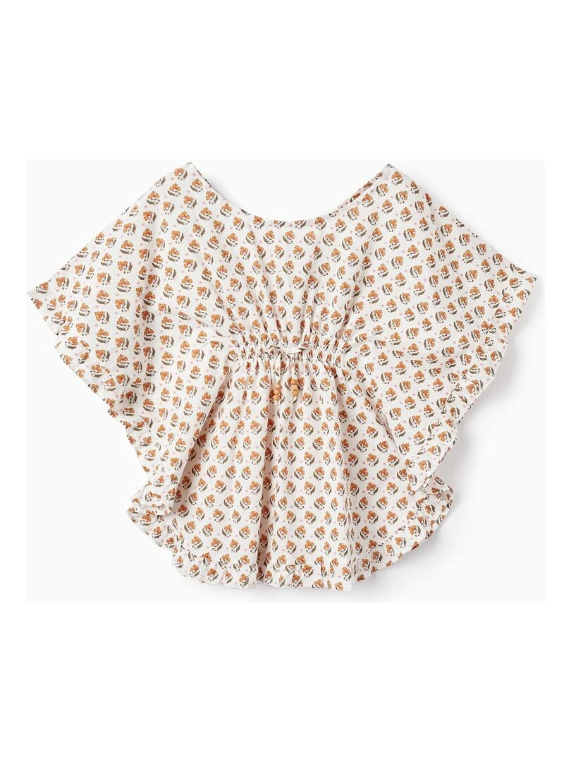 Tunique en style Kaftan avec motif floral Blanc