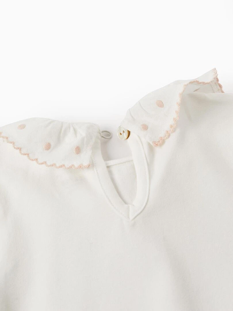 Body en coton avec volant pour bébé fille manches longues SPRING BEGINS   Blanc