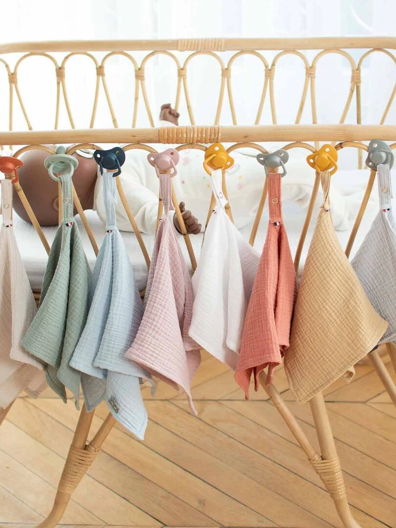 Doudou lange attache tétine en gaze de coton Jeanne Gris
