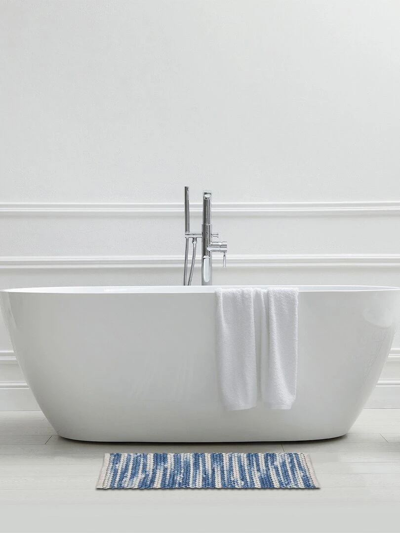 Guy Levasseur Tapis de bain en polycoton fantaisie bleu et blanc Bleu