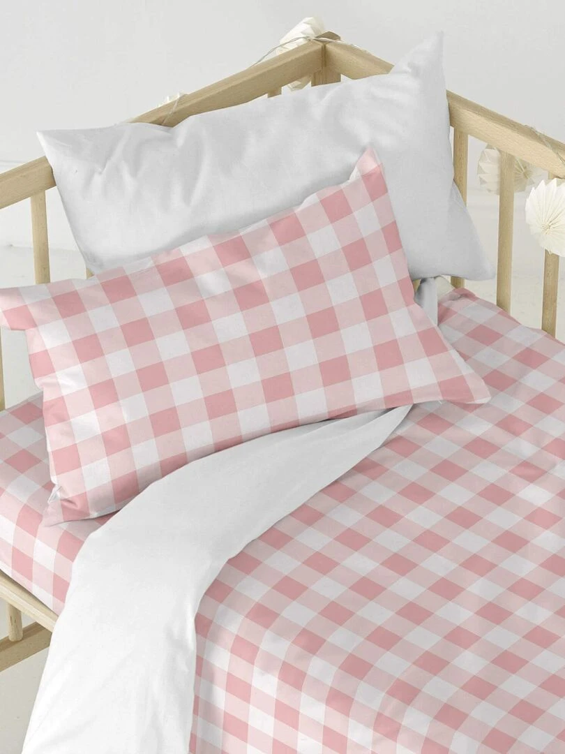 Parure housse de couette 2 pièces Vichy "Happyfriday"   Rose