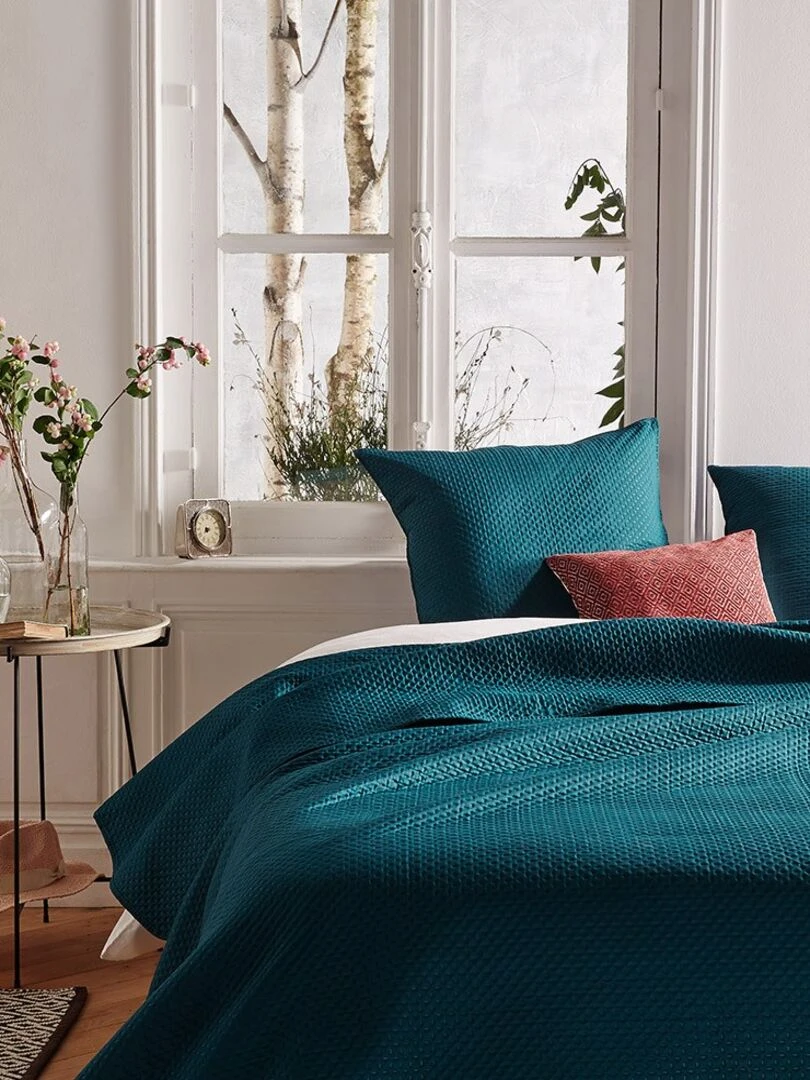 Dessus de lit 240x260 Dolce bleu canard + 2 taies Bleu