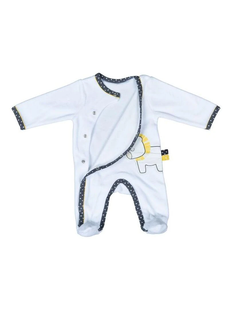 Pyjama bébé à manches longues en velours   SAUTHON   Blanc Gris