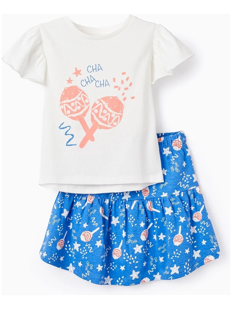 T shirt + Jupe en Coton pour Fille 'Cha Cha Cha' CUBA Blanc