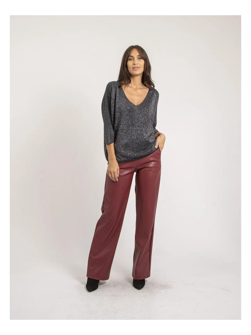 Pantalon droit simili cuir EVANIA Bordeaux