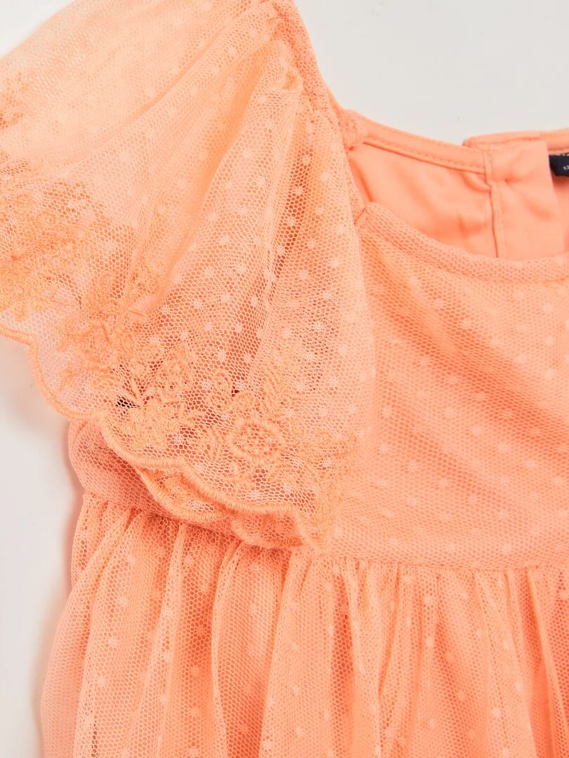 Robe trapèze en tulle plumetis Orange
