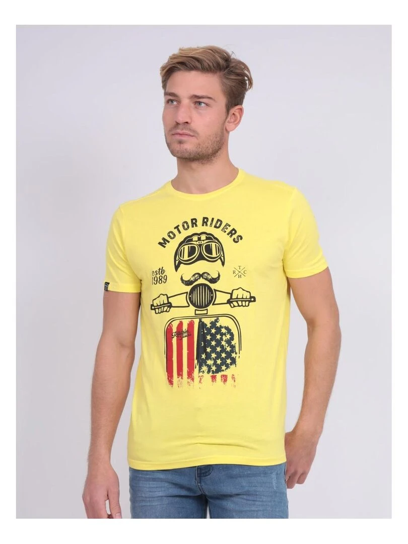 T shirt col rond pur coton NOFOUK Jaune