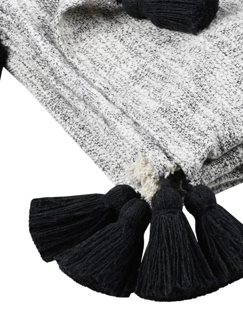 Plaid 125x150 cm Benito naturel coton   Noir