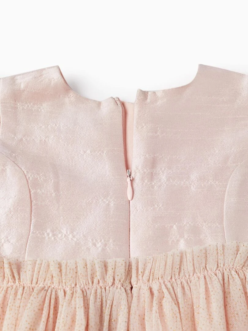 Robe avec jupe en tulle et paillettes dorées pour bébé fille manches courtes   Rose