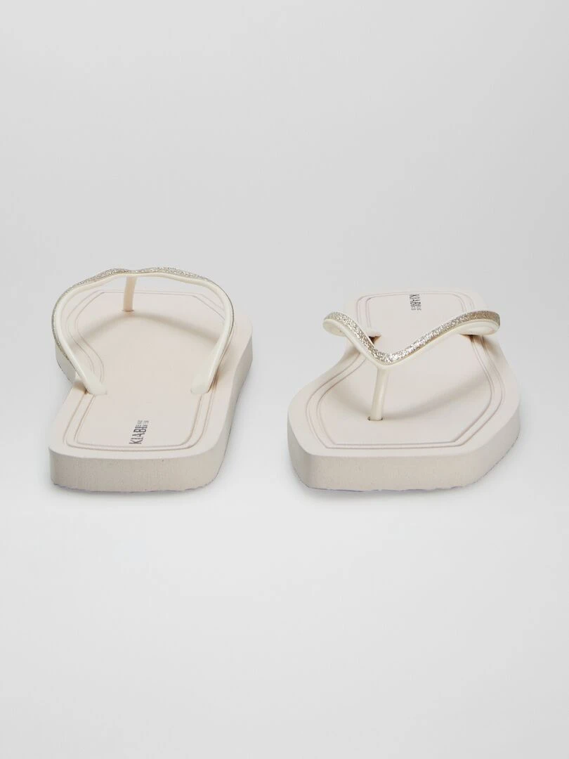 Tongs carrées à strass   Beige