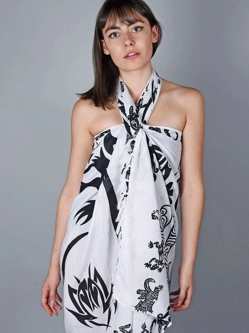 Paréo Batik Ethnik Blanc