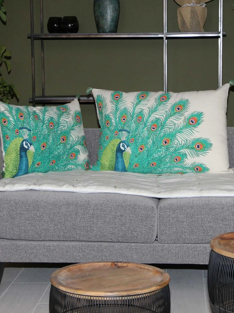 Coussin déhoussable Peacock   Ecru
