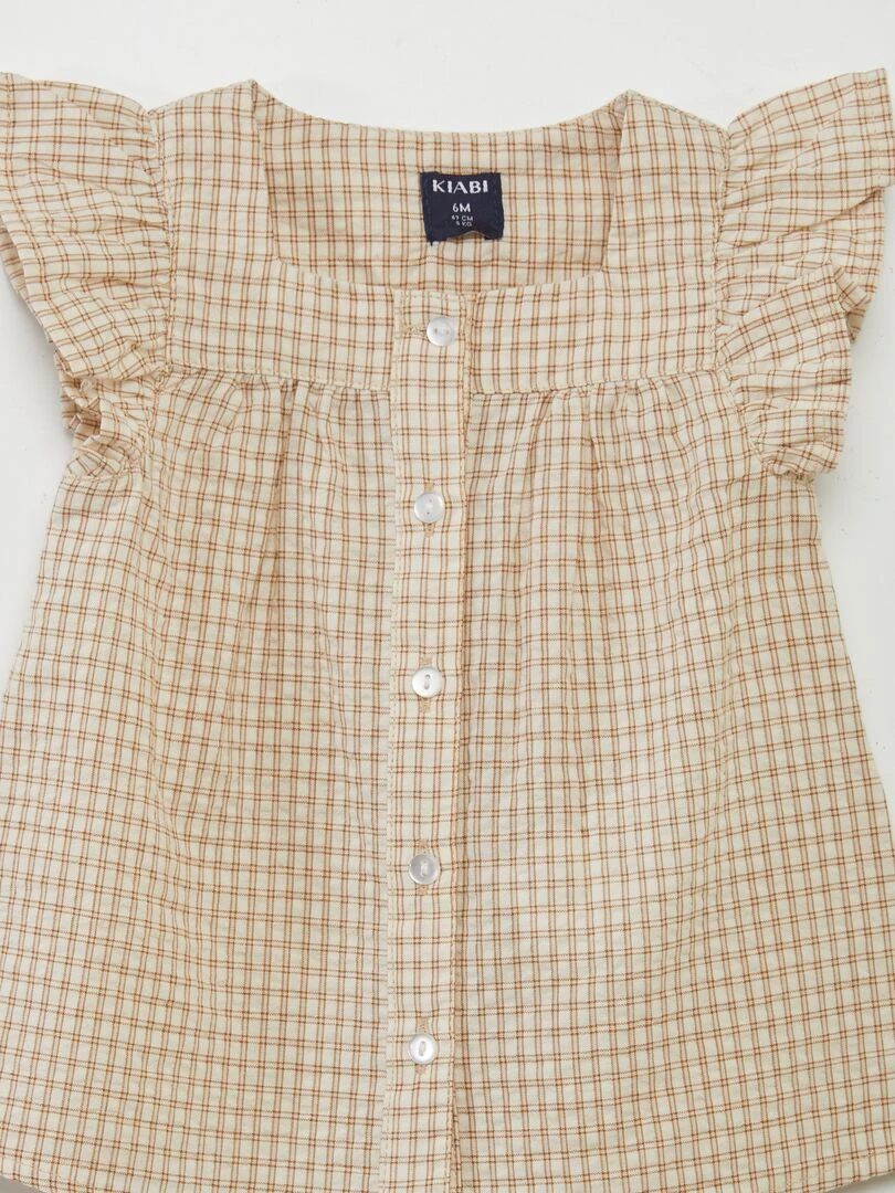 Blouse à carreaux style vichy Beige