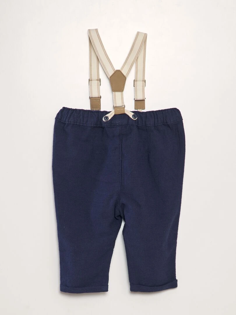 Pantalon chino en lin avec bretelles Marine
