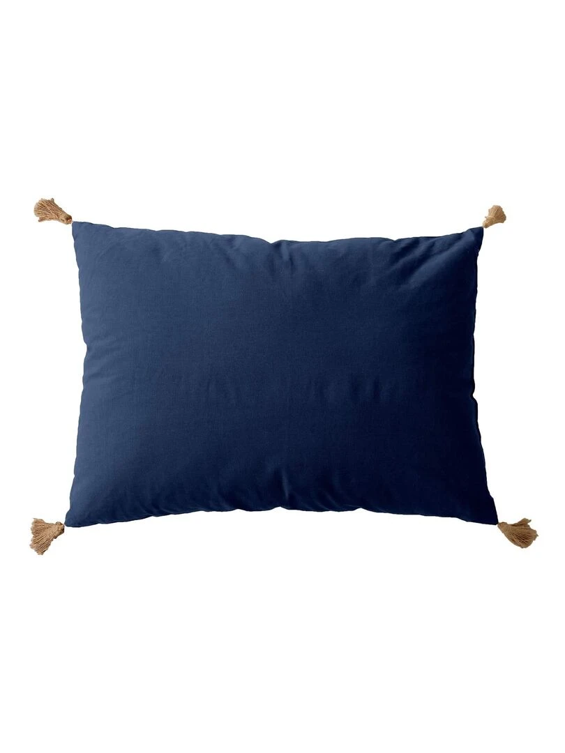 Coussin avec pompons en jute Bleu marine