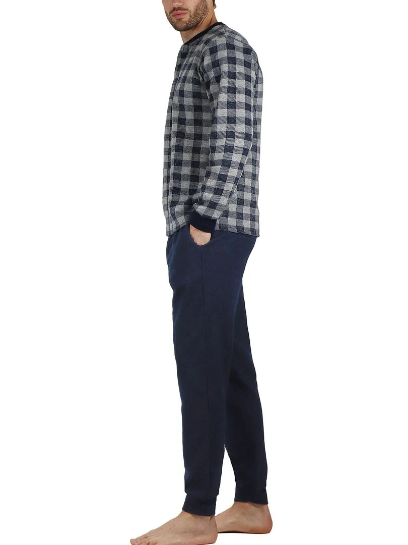 Pyjama pantalon et haut manches longues Vichy   Bleu
