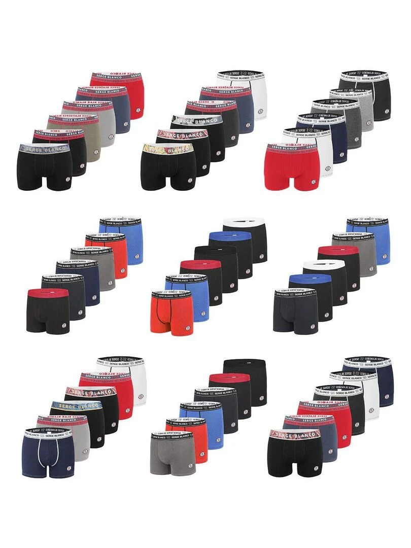 Pack Surprise de 6 Boxers coton homme Serge Blanco   Noir