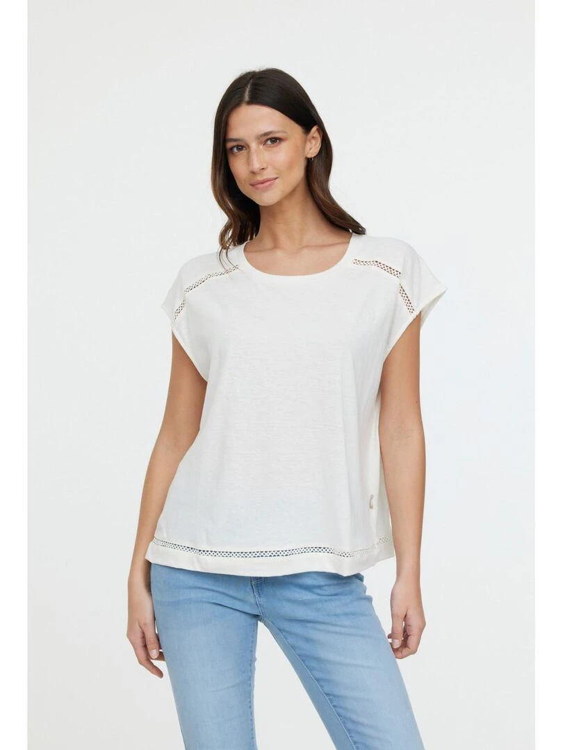 Lee Cooper T Shirt manches courtes coton/lin regular ANIELE SM Beige