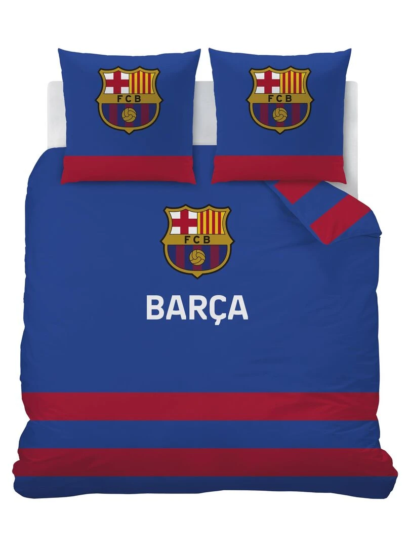 Parure de lit imprimée 100% coton  FC BARCELONE ICONIC   Bleu Rouge