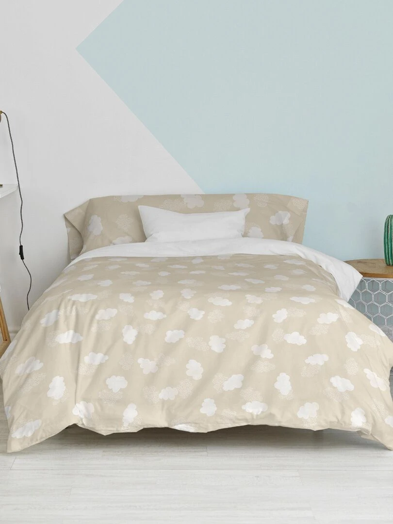 Parure housse de couette 2 pièces Clouds "Happyfriday" Beige