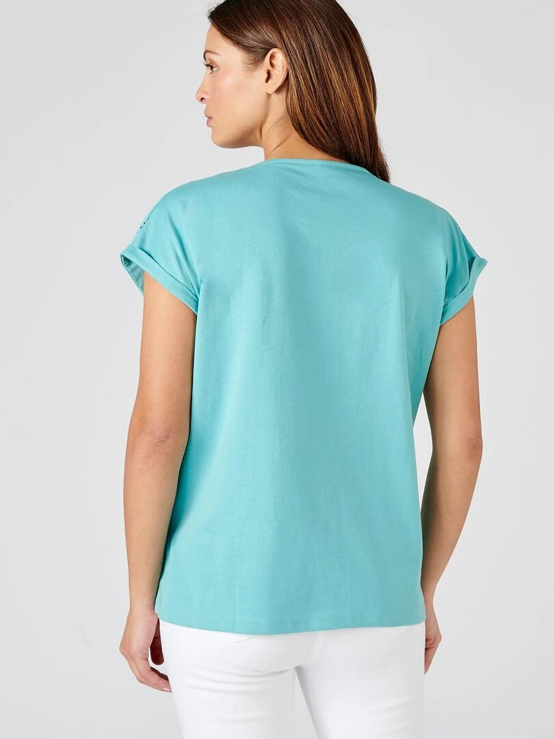 Tee shirt détails broderie anglaise   Damart   Bleu polaire