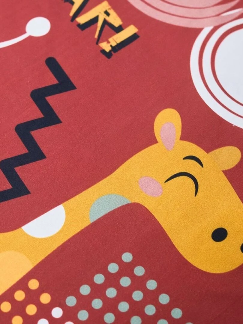 Housse de couette 140x200 Kids Happy Savane + 1 taie 100% coton 57 fils   Rouge
