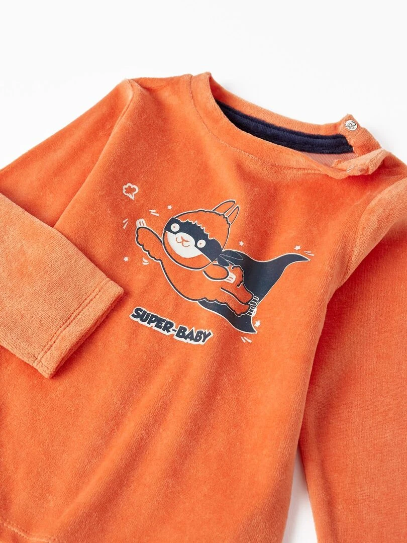 Pyjama en velours pour bébé garçon 'Super Lama   Brille dans le Noir'   DISCOVER PERU   Orange clair
