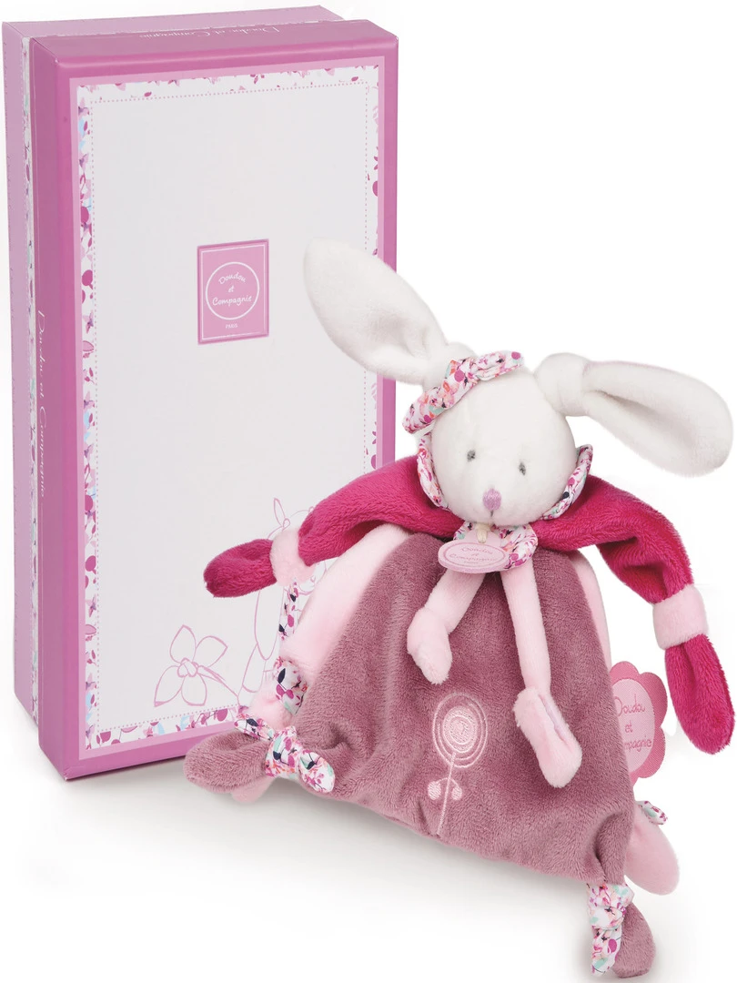 Coffret doudou attache sucette lapin Cerise Rose