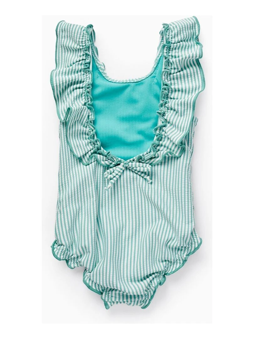Maillot de Bain à Rayures et à Volants pour Bébé Fille Vert