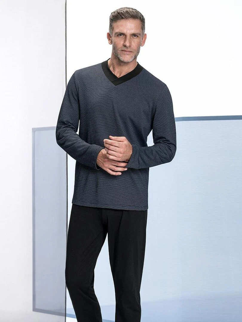 Pyjama long en coton et modal Ren   Bleu