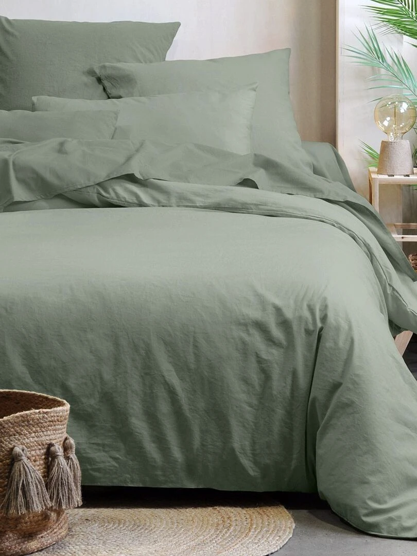 Housse de couette 240x220 Horizon kaki 100% coton bio 57 fils Vert