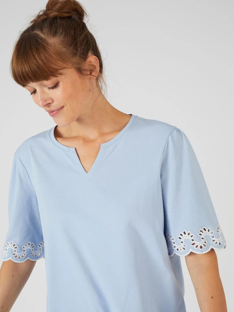 Tee shirt imprimé détails brodés. Damart Bleu gris
