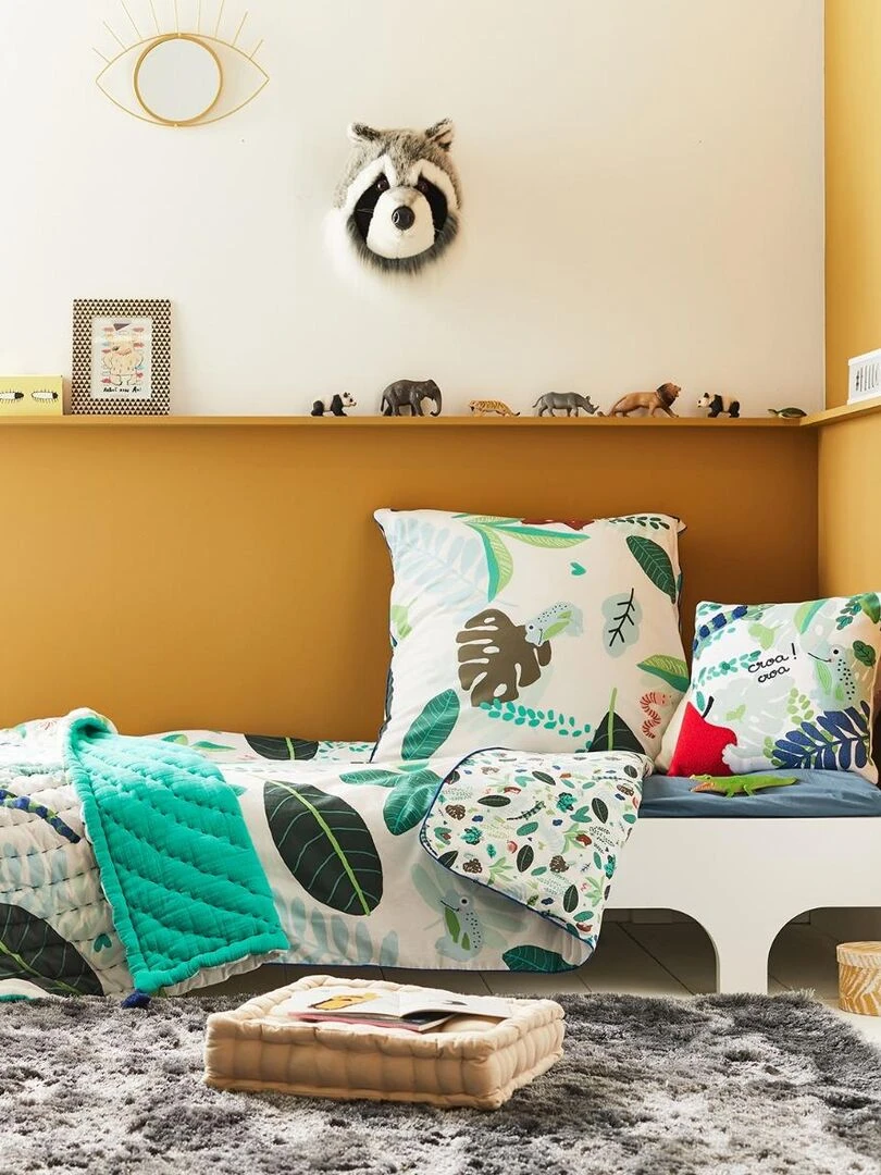 Coussin décoratif Catimini motif forêt 40x40 cm 100% Coton Vert Vert