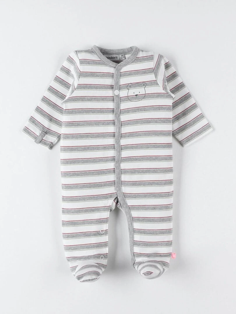 Pyjama 1 pièce rayé en jersey écru/gris clair Noukie's Vert
