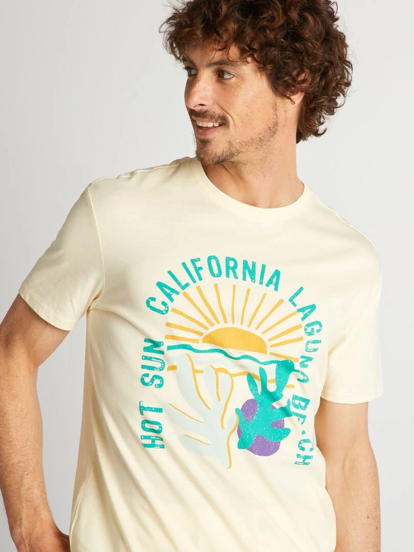 T shirt imprimé à col rond   Jaune