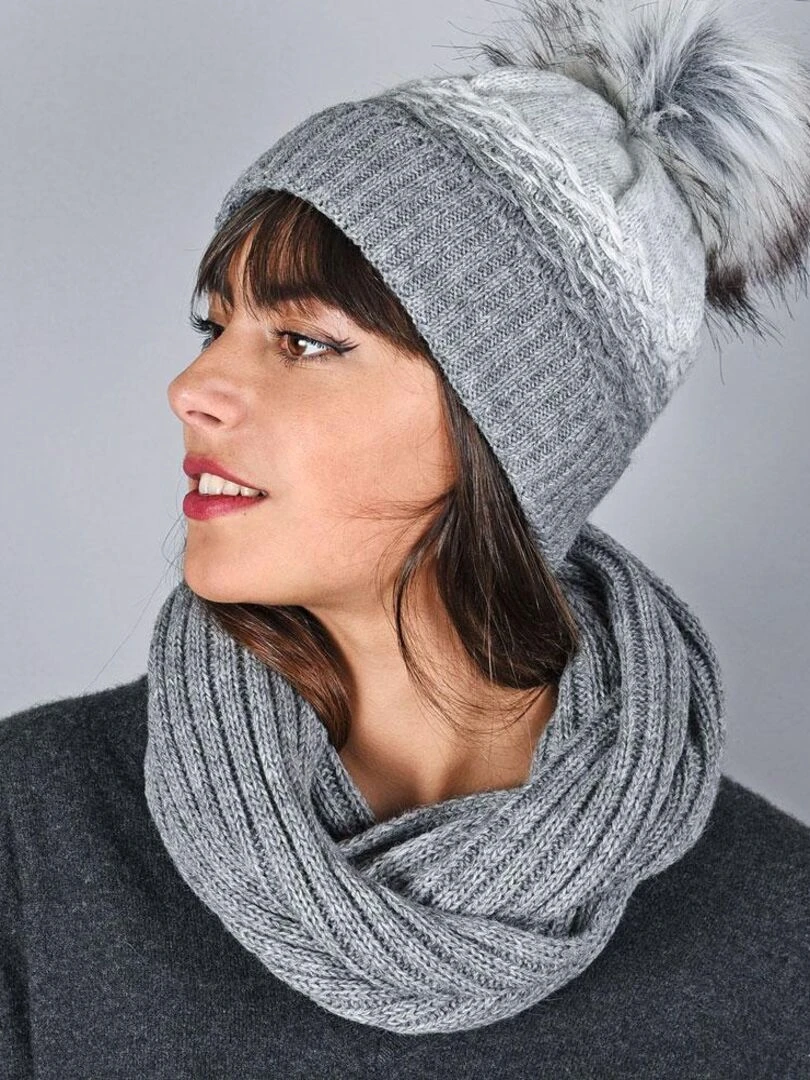 Ensemble Snood Bonnet Optima Made in UE Gris