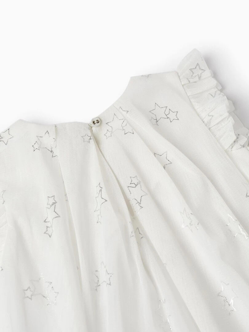 Robe en tulle et coton pour bébé fille 'Special Days   Stars' manches courtes CÉRÉMONIE   Blanc