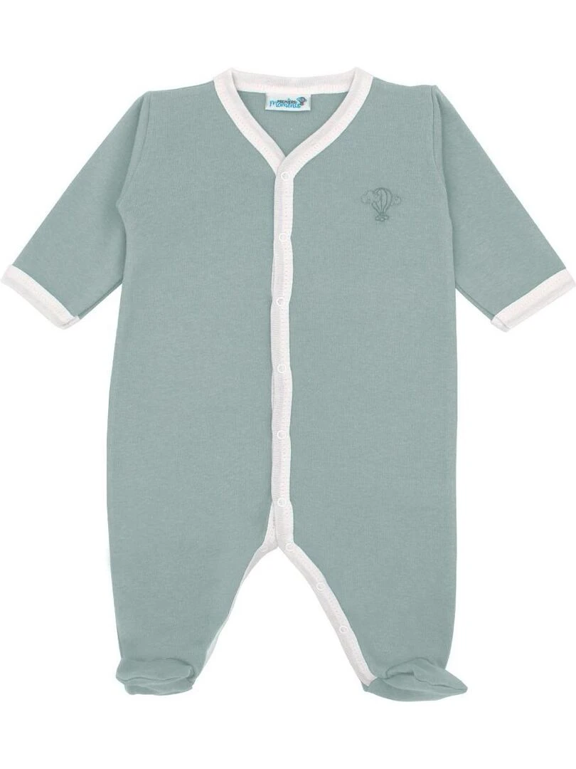 Pyjama été léger   100% coton biologique   1 à 6 mois   Vert forêt
