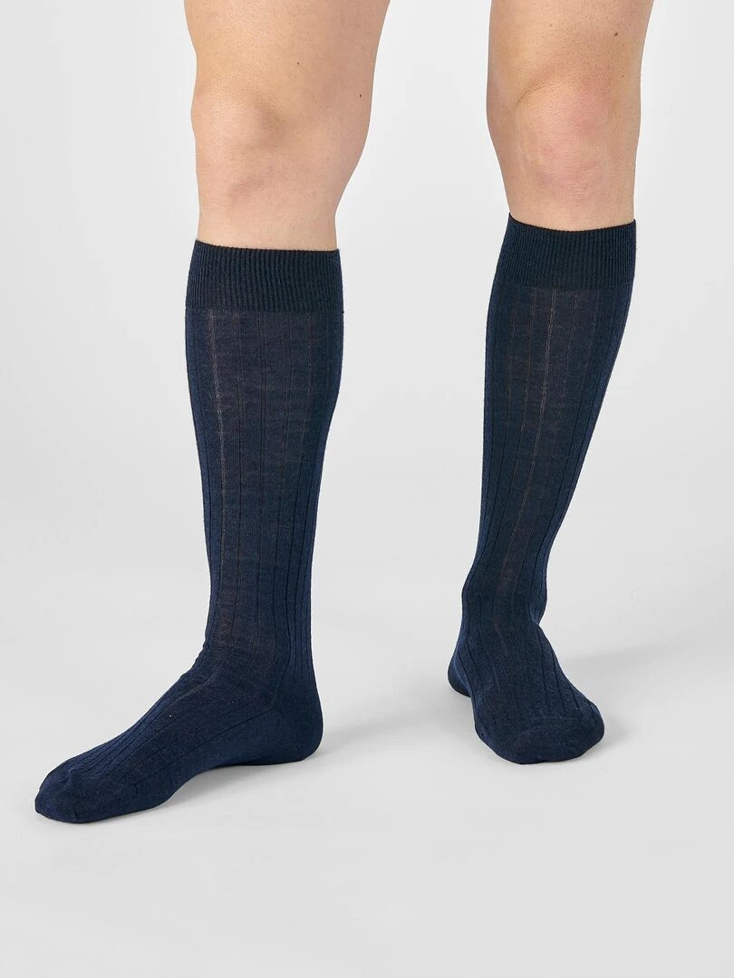 Lot de 2 paires de mi bas mélange laine Mérinos Damart Bleu marine