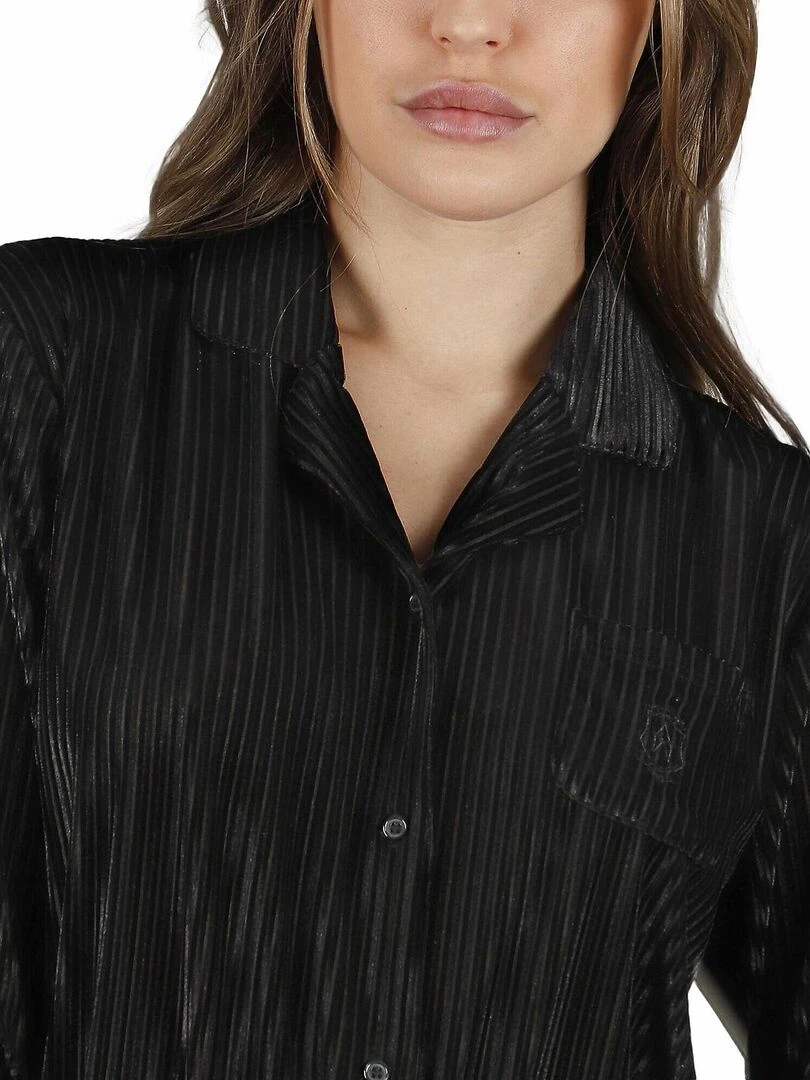 Pyjama velours tenue pantalon chemise Elegant Stripes   Noir