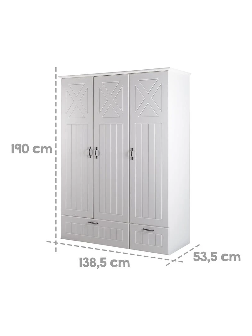 ROBA Armoire "Constantin" 3 portes et 2 tiroirs – blanc fraisé   Blanc