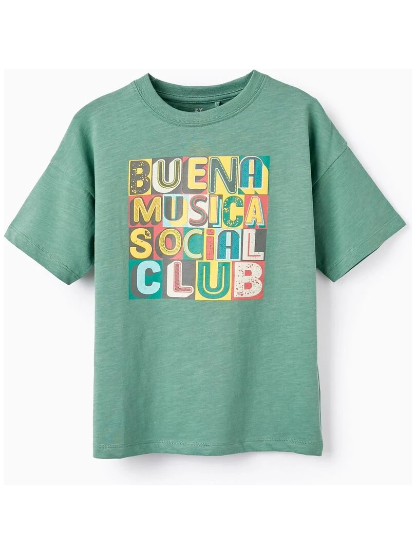 T Shirt De Coton Pour Garçon 'Musique' manches courtes Vert foncé