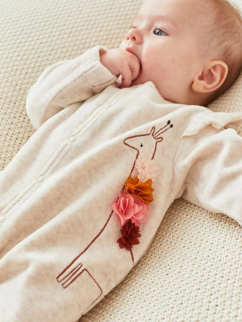 Pyjama 1 pièce girafe en velours Noukie's Beige